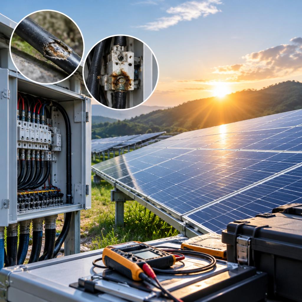 太陽光発電所の絶縁異常・漏電、見過ごさないでください。<br />
原因の特定から点検・修理まで、発電所の安全と安定稼働をサポートします。